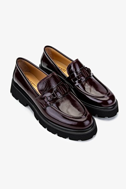 Valmenti Kadın Hakiki Deri Bordo Loafer Ayakkabı