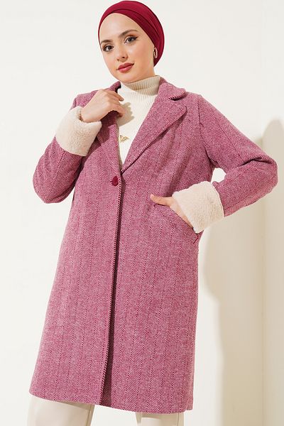Bigdart 9145 Dámsky kabát z kešu rybieho chrbta s pierkovými rukávmi - Claret Red