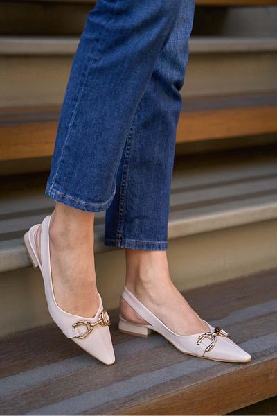 Madamra Beige Ballerinas mit Accessoires für Damen