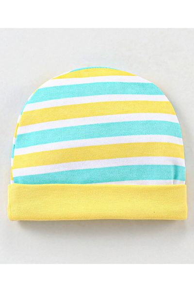Babyhug طقم قفازات وحذاء مخطط من القطن بنسبة 100% باللون الأزرق والأصفر - القطر - 10.5 سم