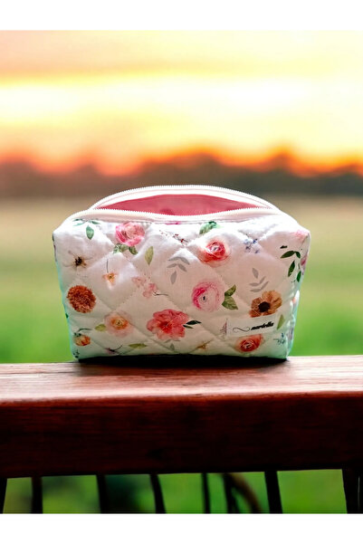 nartella Elittle Floral Patterned Quilted Makeup Bag – Large Size Cosmetic Organizer |