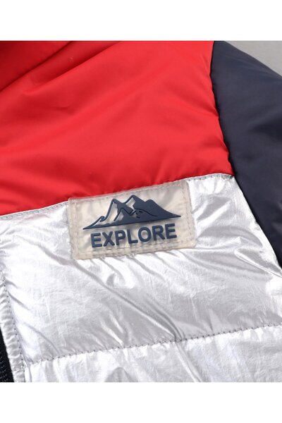 Babyhug Babyhug Polyester Full Sleeves Color Block Hooded Fashion Heavy Winter Jacket - Silver Red Blue