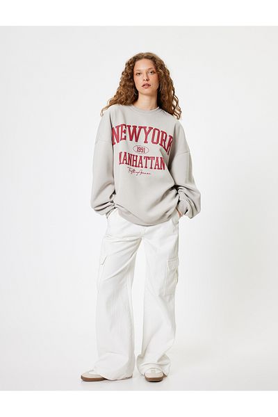 Koton College Printed - Crew Neck Long Sleeve Oversize Sweatshirt