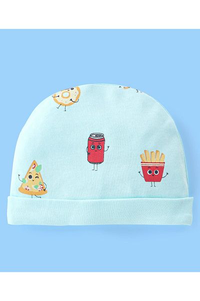 Babyhug قفازات وحذاء قصير بطبعة بيتزا من القطن بنسبة 100% باللون الأزرق - قطر 11 سم