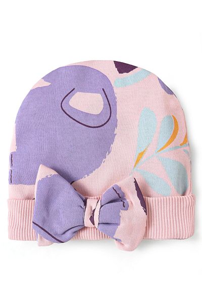 Bonfino 100% Cotton Printed Caps Mittens & Booties Set - Pink