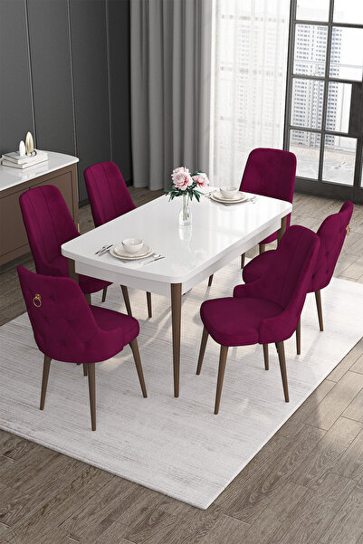 Canisa Noa Serisi 80x132 Açılabilir Mdf Beyaz Masa Ceviz Ayak Masa Takımı Ve ...