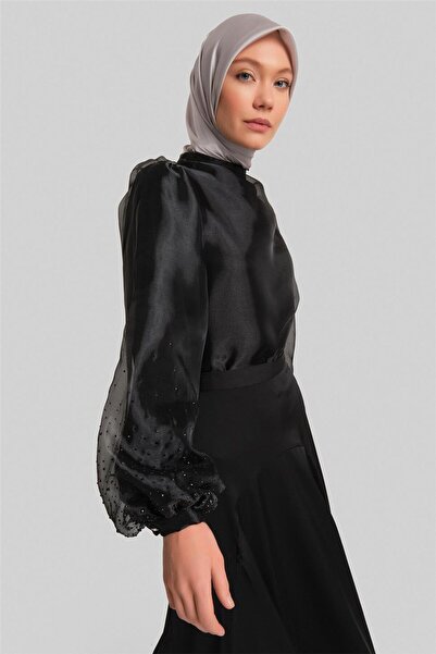 Armine Kol Ucu Taşlı Şık Bluz 24y3538 Siyah