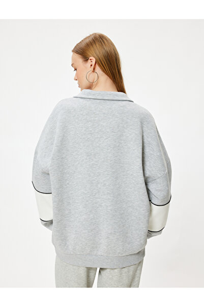 Koton College Printed - Φούτερ με μισό φερμουάρ Oversize, Color Block Hoodie