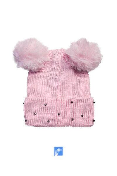 Kardelen Butik Denizli Winter Beaded Double Pompom Knitted Women's Beret