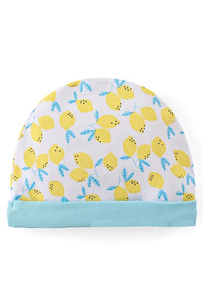 Babyhug 100% Cotton Cap Mittens And Booties Fruit Print -Yellow