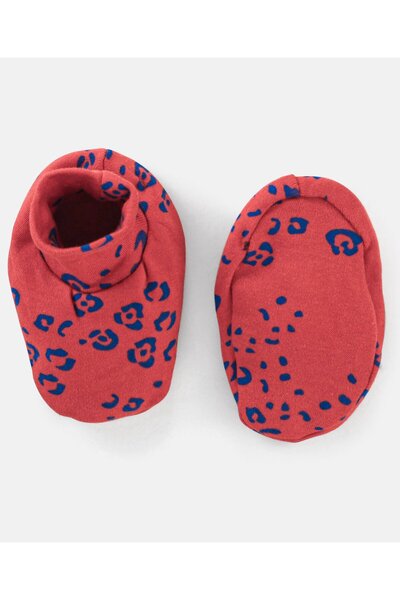 Bonfino 100% Cotton Knit Cap Mittens & Booties Set Leopard Print Red - Diameter 11.5 cm