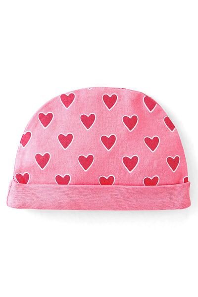 Babyhug 100% Cotton Interlock Knit Cap Mittens And Booties Heart Print - Pink