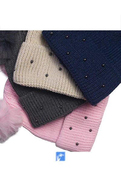 Kardelen Butik Denizli Winter Beaded Double Pompom Knitted Women's Beret