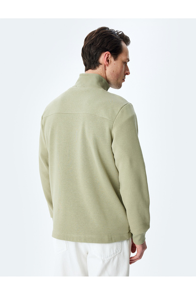 Koton Regular Fit Cotton Blend Raster Long Sleeve Basic Zip-Up Sweatshirt