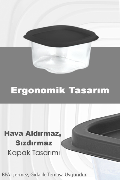 Meleni Home 12-Piece Square Food Storage Container - Microwave Deep Freezer Storage Container 6X(210-330)Ml Anthracite