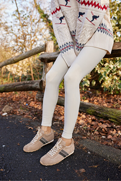 ANGELİNA JONES Tella Women's Beige Real Suede Lace-Up Stone Sneaker