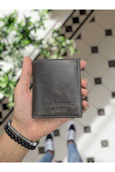 Visso leather Visso 114 Isme Özel 3 Kimlik Kart Bölmeli Deri Cüzdanı Deri Çan...