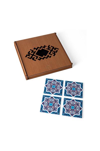 Anadolia قواعد أكواب سيراميك منقوشة من Iznik Tile مكونة من 4 قطع