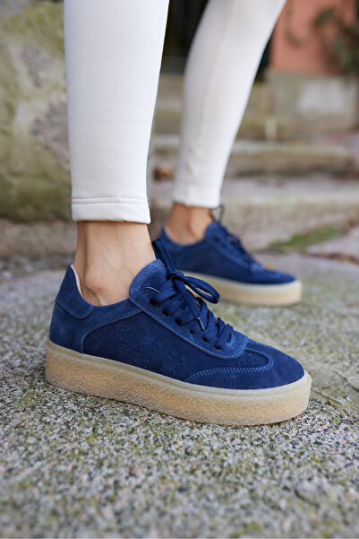 ANGELİNA JONES ALİSTAR KADIN LACİVERT GECREK DERİ SUET BAGCIKLİ SNEAKER
