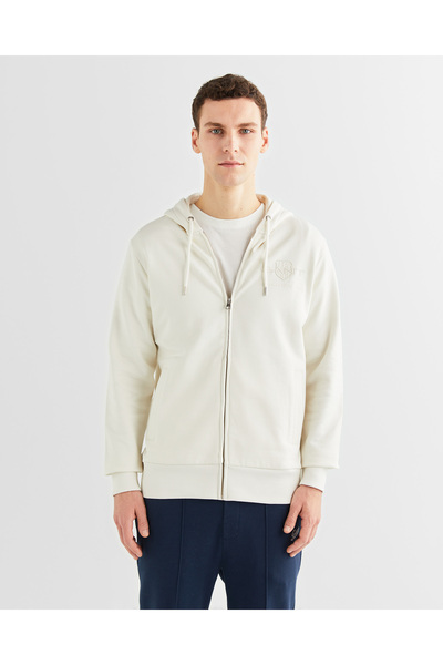 Gant Erkek Krem Regular Fit Kapüşonlu Logolu Sweatshirt