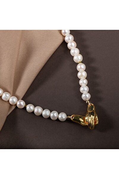 OSMANLI DOĞAL TAŞ Inci Doğal Taş Gümüş El Ele Kolye