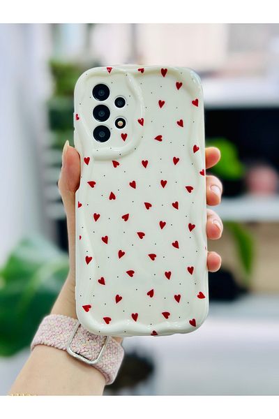 Go Aksesuar جراب سيليكون بتصميم قلوب حمراء متوافق مع هاتف Galaxy A23