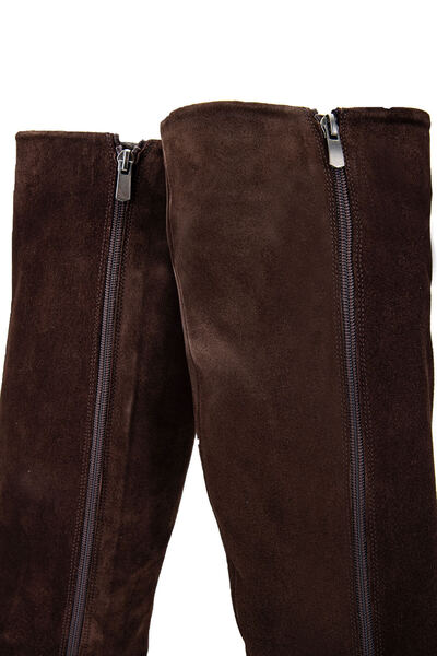 Tamer Tanca Kadın Hakiki Deri Kahverengi Süet Topuklu Çizme