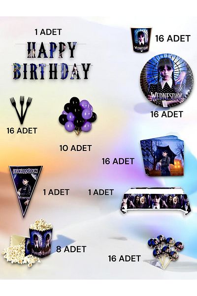 VibeHome Wednesday Themed Ultra Luxury Set for 16 - Birthday Party and Fun Events