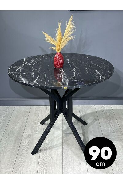 hey modüler mobilya Selin Siyah Mermer Yuvarlak Mutfak Masası Yemek Masası Ba...