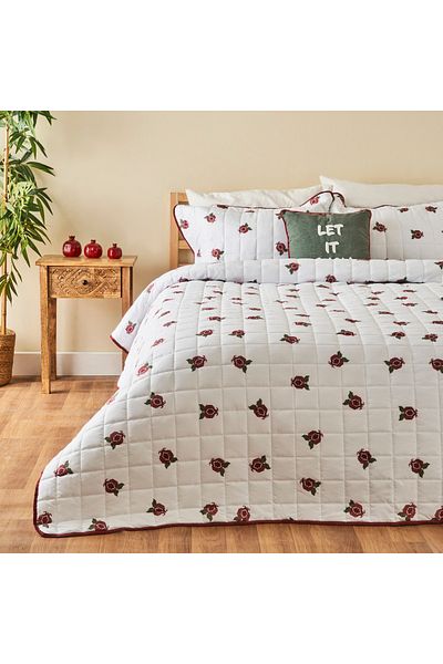 Bella Maison Jolly Quilted Multi-Purpose Double Bed Cover Set Red-White (240X220)