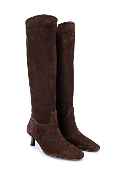 Tamer Tanca Kadın Hakiki Deri Kahverengi Süet Topuklu Çizme