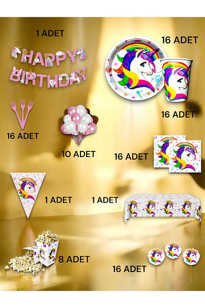 VibeHome 16-Person Unicorn Themed Ultra-Luxury Set - Birthday Party and Fun Events