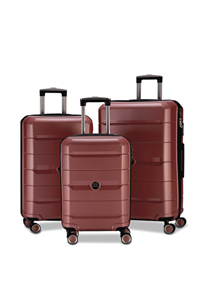 By Hakan Monako tekerlekli kırılmaz valiz 3'lü set bavul ROSE
