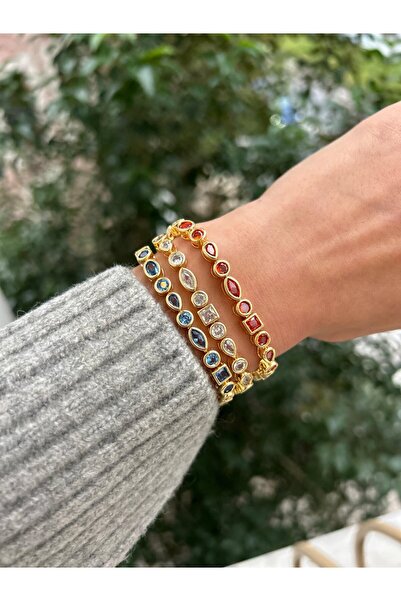 illys Gold Turuncu Baget Taş Detaylı Altın Kaplama Bileklik
