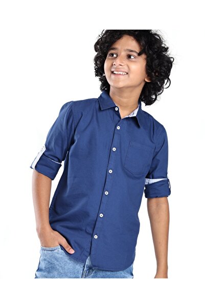 Pine kids Pine Kids Cotton Woven Full Sleeves Shirt Solid Color - Navy Blue