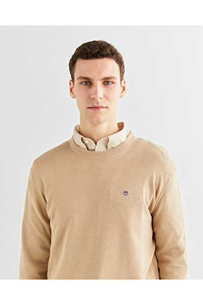 Gant Erkek Bej Regular Fit Bisiklet Yaka Kazak