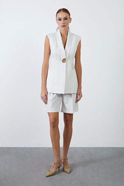 Tasseled Accessory Detailed Wadded Sleeveless Ecru Vest