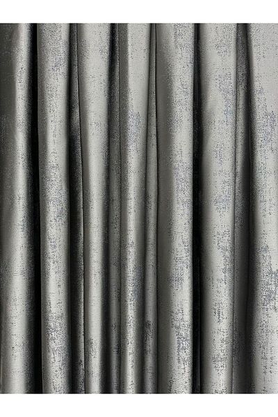 Erdoğanlar Koza Silver Glitter Gray Color Background Curtain 1/3 Close Pleat