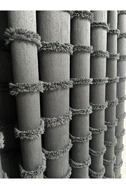 Erdoğanlar Koza Horizontal Fringe Backdrop Cotton Linen Dark Gray Backdrop Curtain 1/2.5 Medium Dense Pleat
