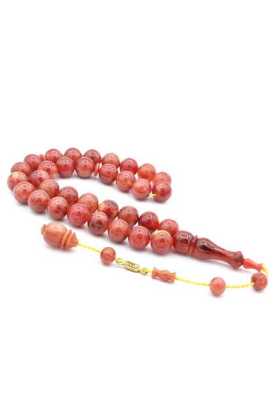 Murty99 Ahmet Emin Signed Large Size Globe Cut Moire Pink Crimped Amber Rosary