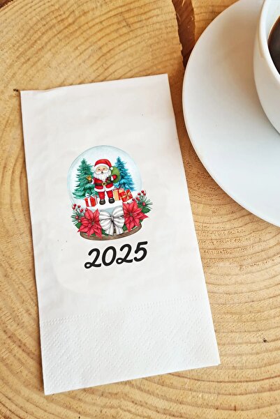 Hediyenza سانتا كلوز 2025 منديل مطبوع للعام الجديد - عرض، موديل 015، 20 قطعة