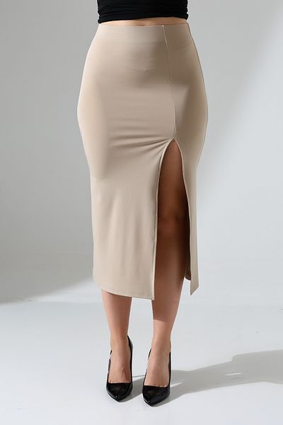 winmoda Γυναικεία φούστα Lycra Midi - Μπροστινό σκίσιμο, Υλικό Lycra