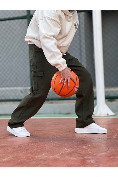 ElitWear Ανδρικό φαρδύ παντελόνι Gabardine με τσέπες χακί χρώματος