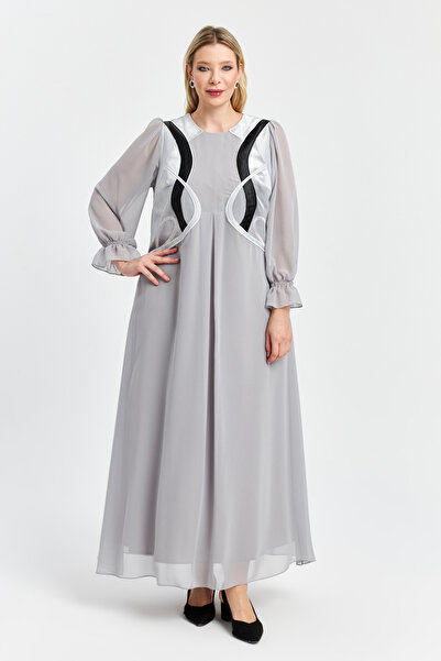 İnce Geometrik Nakış detaylı Büyük Beden Elbise