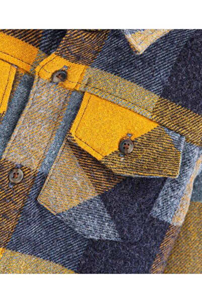 Bonfino Bonfino Full Sleevs Flannel Check Shirt With Patch Pocket - Yellow