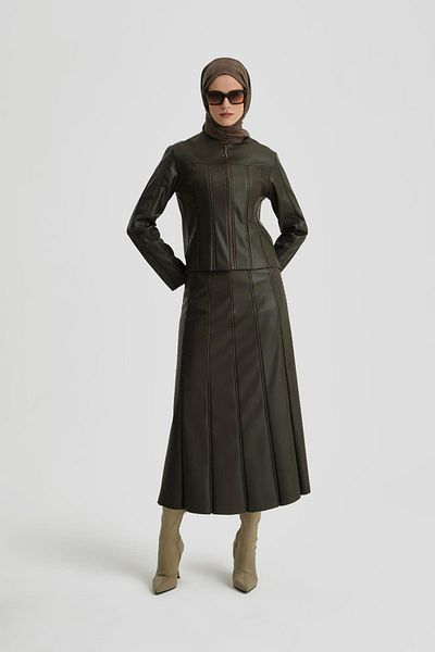 Armine Jachetă Troc din piele kaki - 24k5716