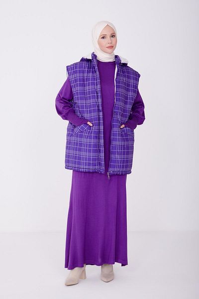 Armine Purple 22K4001 Printed and Quilted Vest