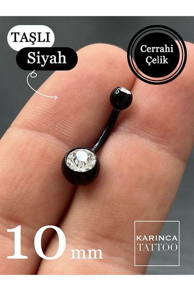Karınca Piercing Black Belly Piercing with Two Tips and Stones