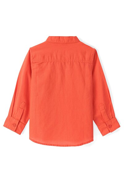 Babyhug Babyhug Linen Full Sleeves Mandarin Collar Kurta Solid Shirt - Orange
