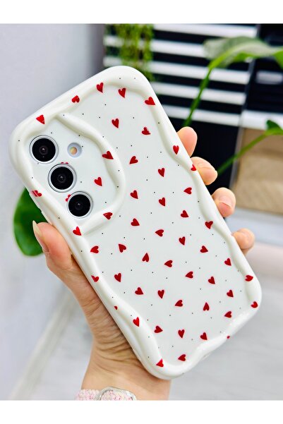 Go Aksesuar Red Hearts Design Silicone Case Compatible with Samsung Galaxy A35